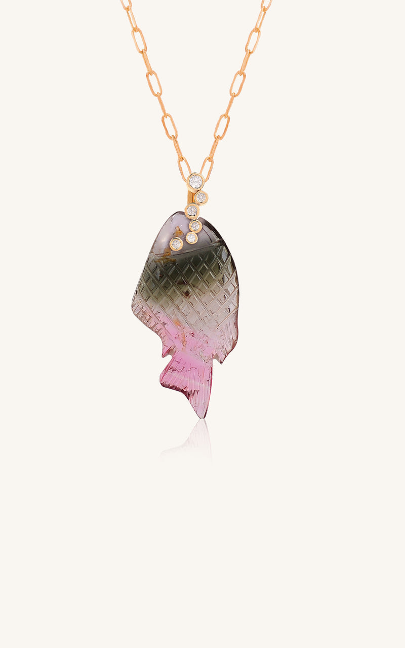 Pendentif poisson en tourmaline et diamants VIOLETTE JOAILLERIE